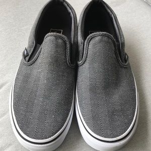 Vans black and white houndstooth slip ons